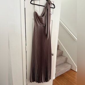 Amsale Satin One-Shoulder Pleated Gown Mocha Size 8
